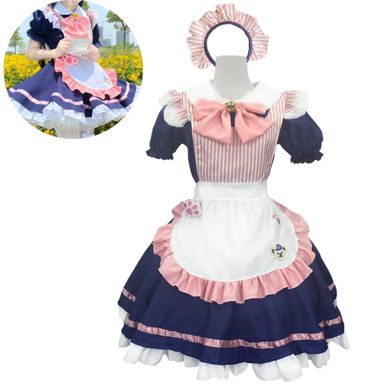 Pink Cure Blue Maid Meido Kafe Uniform Outfit Anime  White Apron Lolita Miss Cafe Cosplay Costume Princess Ball Christmas Dress