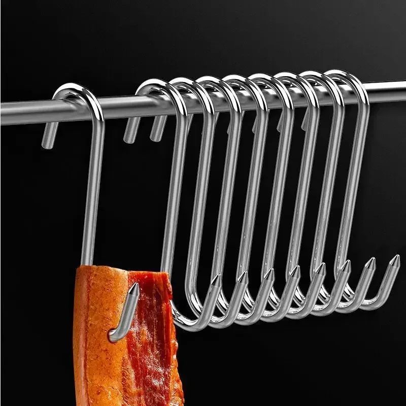 5/10/20Pcs Hanging Meat Stainless Steel Sharp Prong S-Hooks Heavy Duty Butcher Processing Hanger for BBQ Pork Sausage Bacon Hams