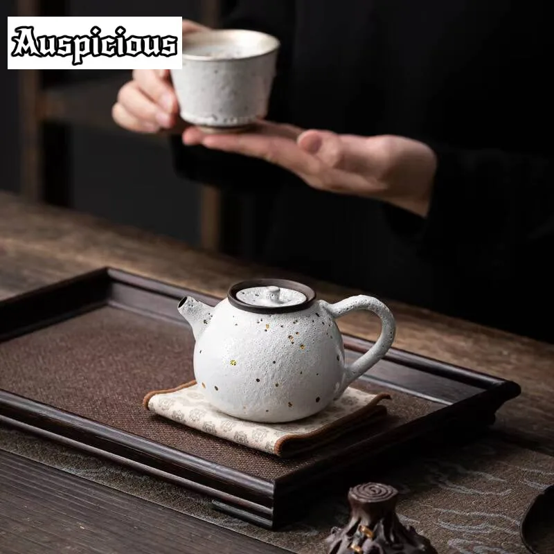 200ml Handmade White Gold Ceramic Teapot Creative Zhiye High-end Single Pot Wabi-sabi Small Kettle With Filter Personalized Gift