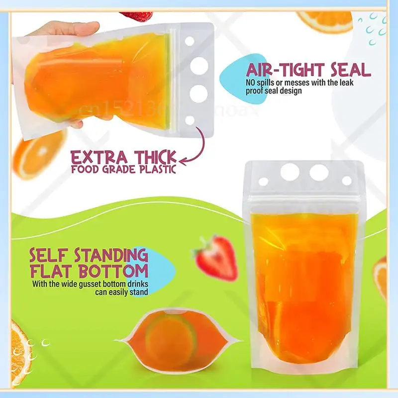 

-SPOR 100Pcs 16Oz Drink Pouches For Adults - Drink Pouches With Straws X100 - Resealable Smoothie Pouches