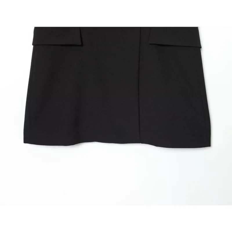 힙심 여성용 패드 숄더 가을 노치드 슬리브리스 미디 드레스 오피스 레이디 여성 시크 드레스