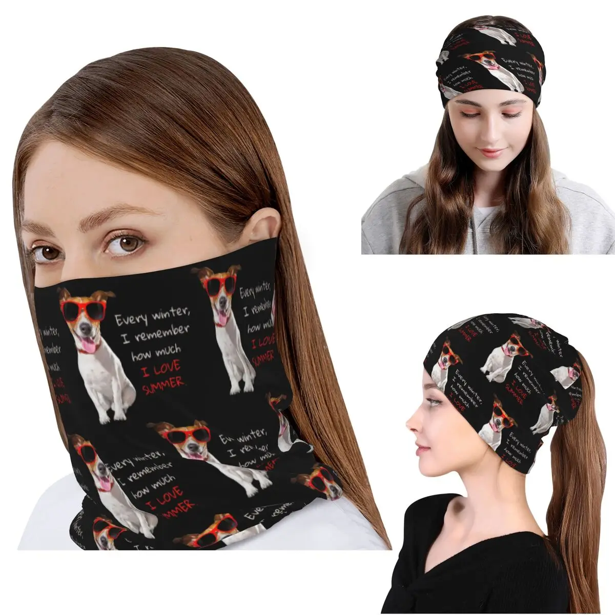Jack Russell Terrier Dog In Red Sunglasses Bandana Neck Cover Wrap Mask Scarf Balaclava Beanies Hat for Men Women Windproof
