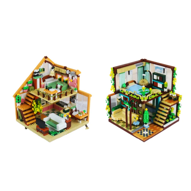 City Street View Micro Diamond Block Dream Language House Quiet Book Pavilion Room Building Brick Construction Toy Nanobricks