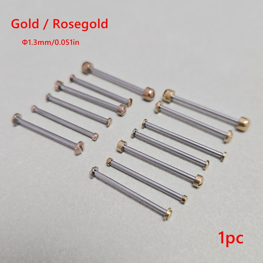 1pc1.3mm/0.051in diameter watch strap, stainless steel fixed lug screw rod, gold/rose gold multi-size watch repair parts