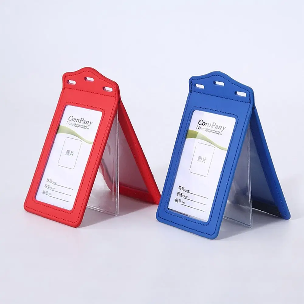 PU Leather ID Card Holder Tri-fold Transparent Badge Holder with Card Slots Card Holder