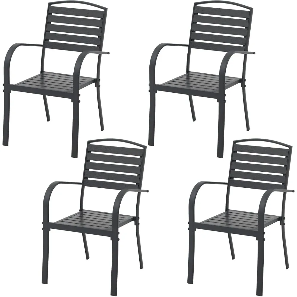 

Patio Dining Chairs Set of 4, Aluminum Outdoor Dining Chairs with Faux Wood Slats, All-Weather Stackable Patio Chairs