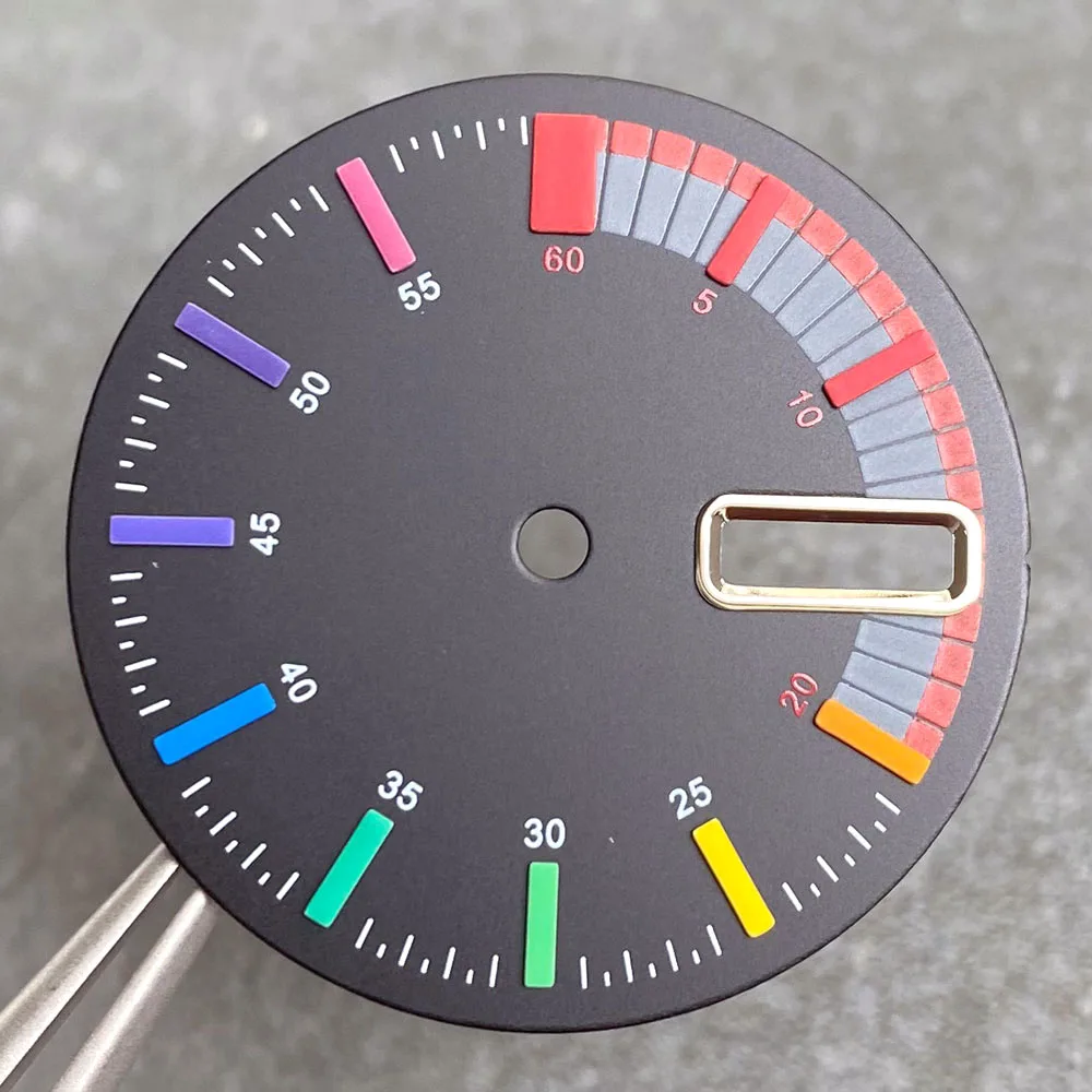Design 29mm Watch Black Dial Fit NH36A Date Weekday Multicolor Stick Markers For Diving Automatic Men Watch Parts Accessories