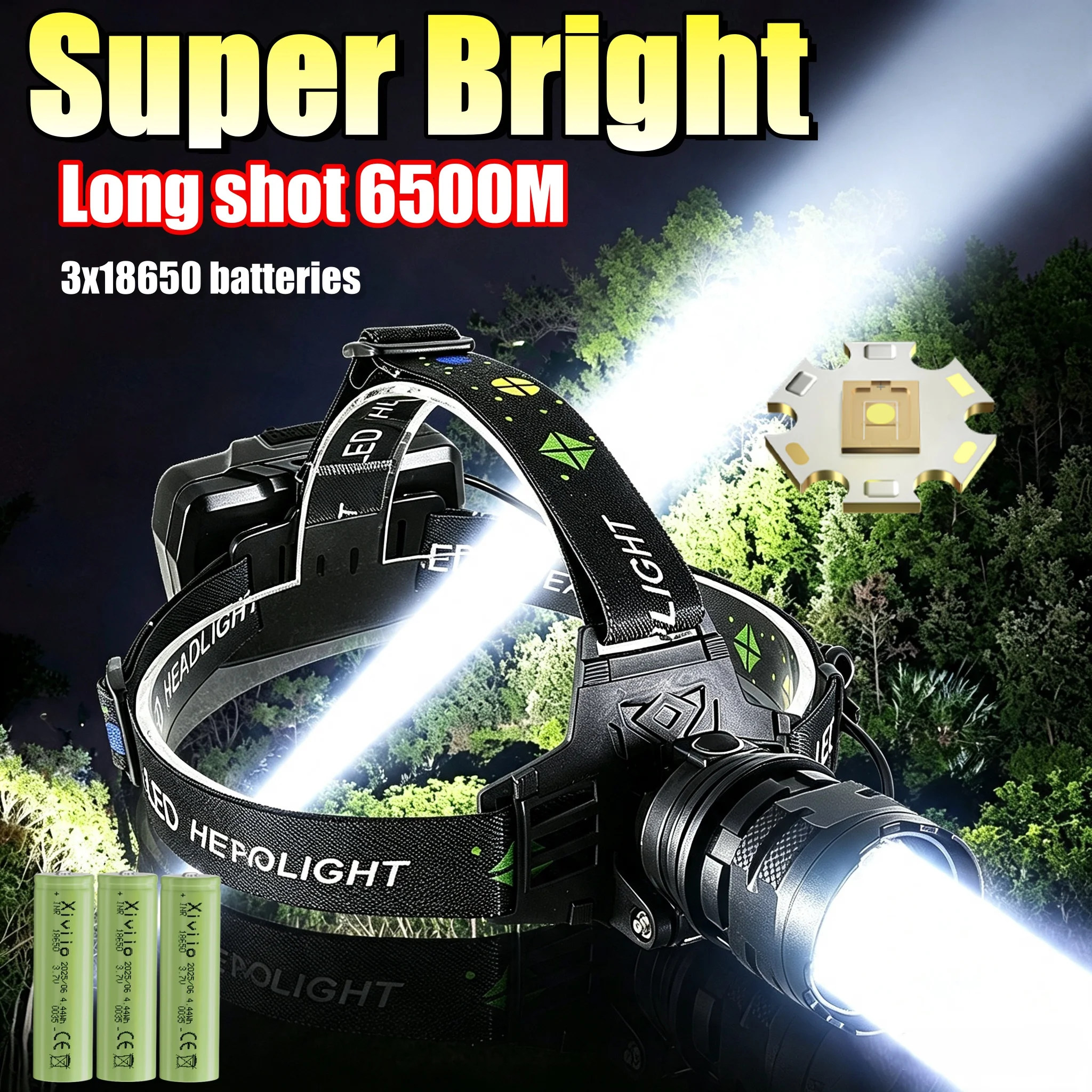 2026 New Super Bright 1500W LED Headlamp USB Rechargeable Head Light Zoomable Torch Long Range 6500M Head Flashlight For Camping