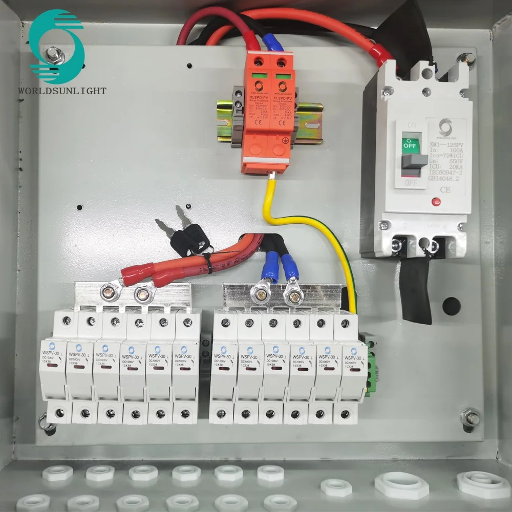 Worldsunlight WSDB-PV series 8 ~ 24 strings IP65 DC solar PV  combiner box with  rectifier