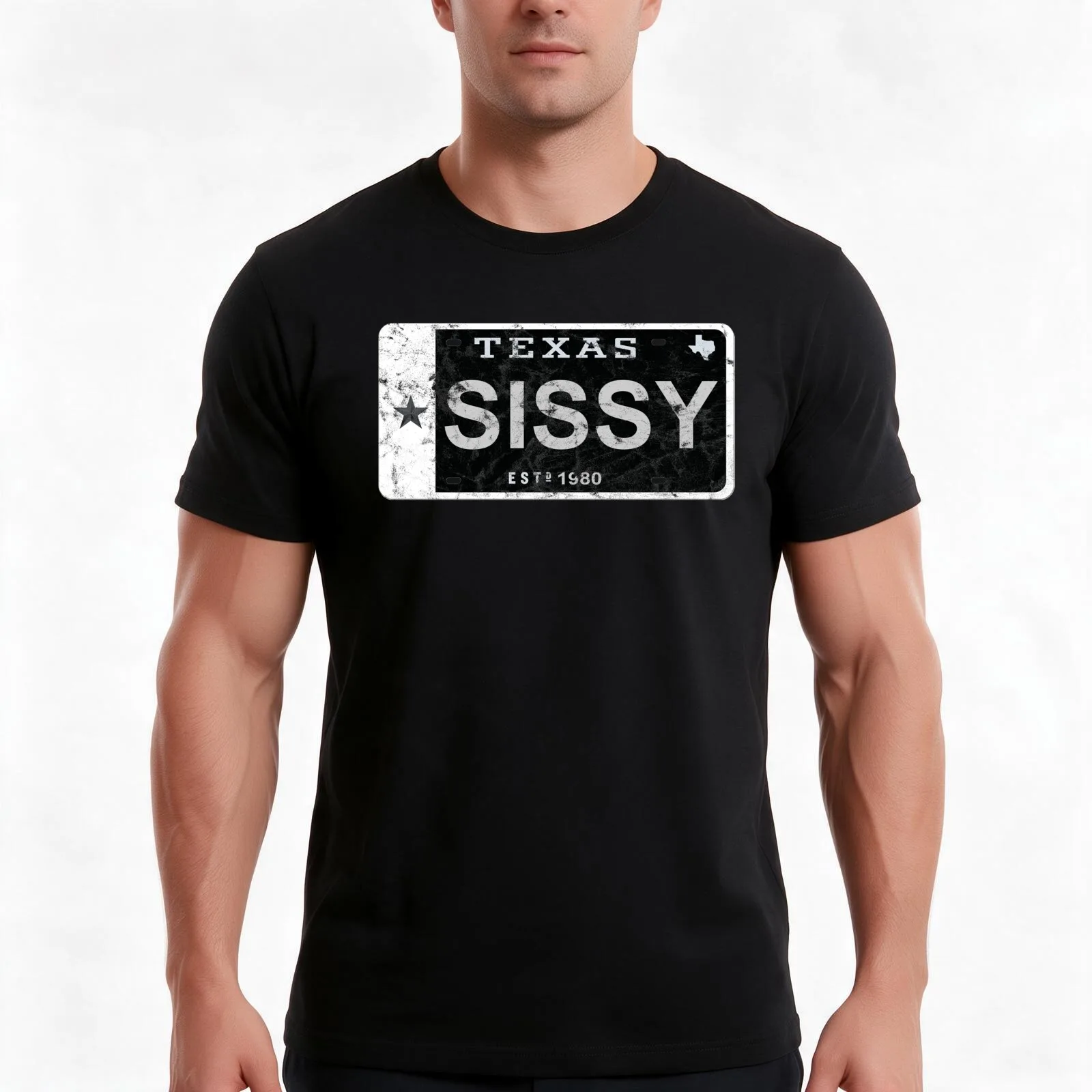 Sissy Texas Plate T-Shirt, Summer Casual Cotton Tee, Oversized Streetwear Tops, Vintage Graphic Print, Loose Fit Short Sleeve