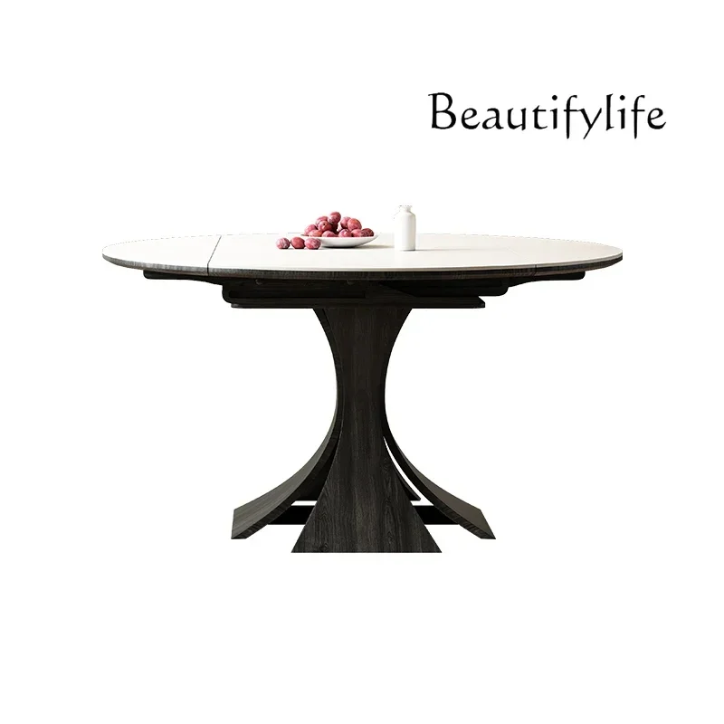 French retro solid wood retractable dining table rock slab household small apartment dining table  стулья для кухни  furniture