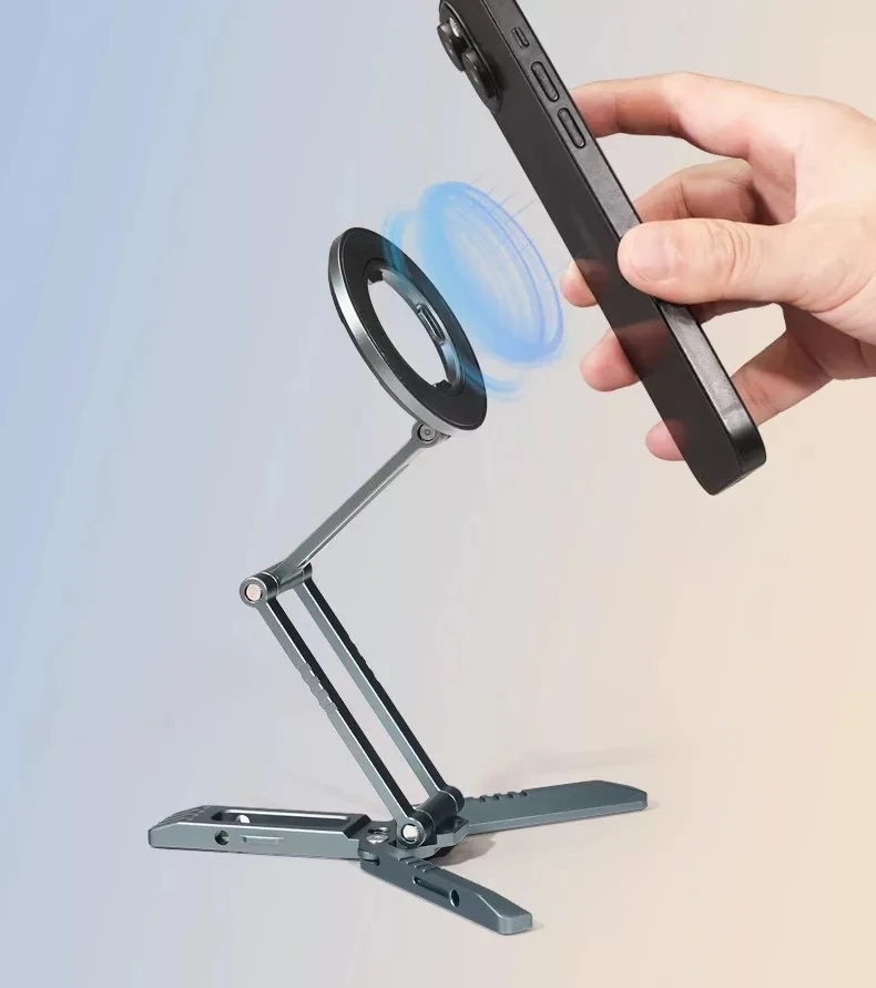 Magnetic Metal Folding Bracket Multifunctional Desktop Tripod Clip Portable Horizontal and Vertical Rotation
