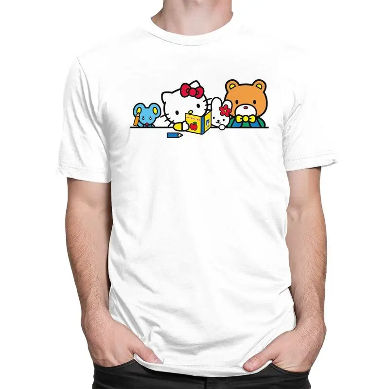 Hello Kitty Cat Book Men T Shirt 100% Cotton Tee Tshirt Short Sleeve Graphic T-shirt Clothing