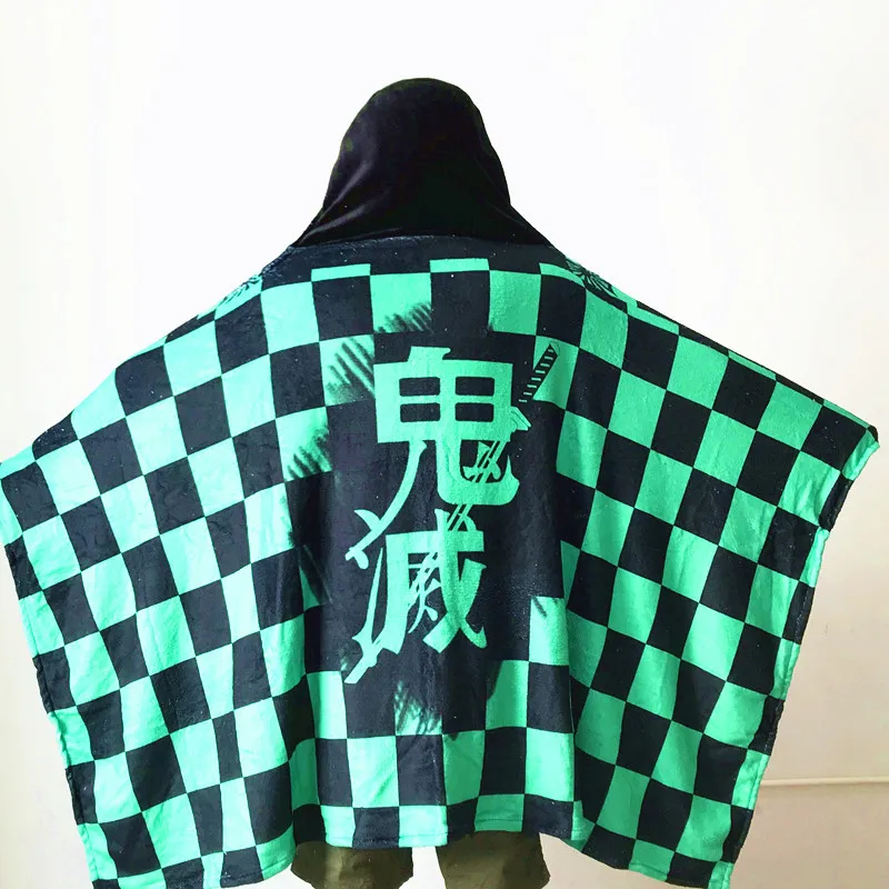 1*1,6 m capa de manta Demon Slayer Tanjirou Nezuko Zenitsu Giyuu capa del Cuerpo de Halloween capa de franela disfraz de Cosplay capa con capucha