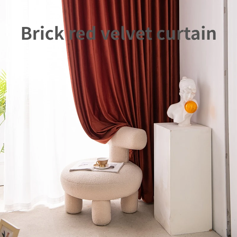 New Chinese retro style dark brick red high gram heavy velvet curtains, bedroom living room full blackout caramel rich curtains