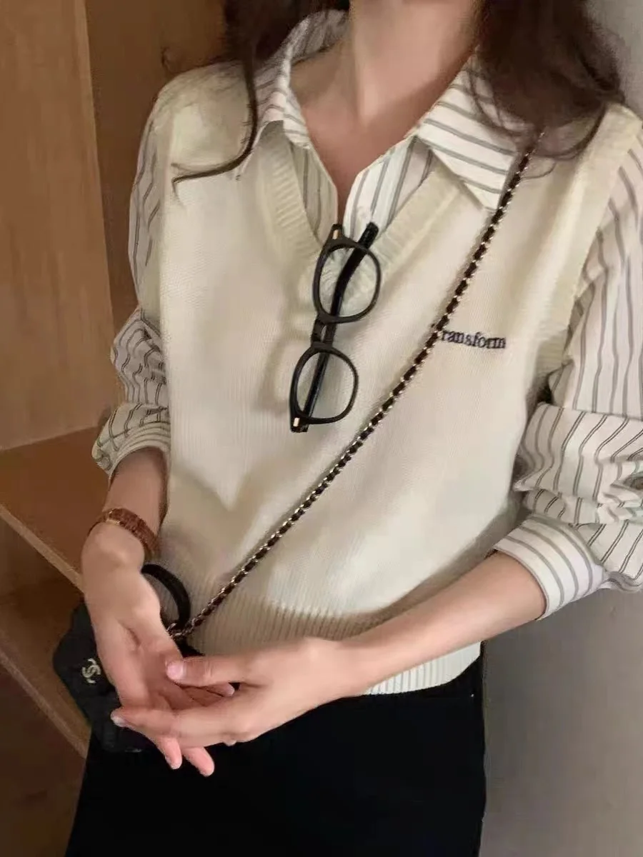 

Корейский бренд Sle Egg с вышивкой в полоску Ne irt, искусственное двухсекционное полиэфирное волокно, длинная свековая длина, женские вязаные...