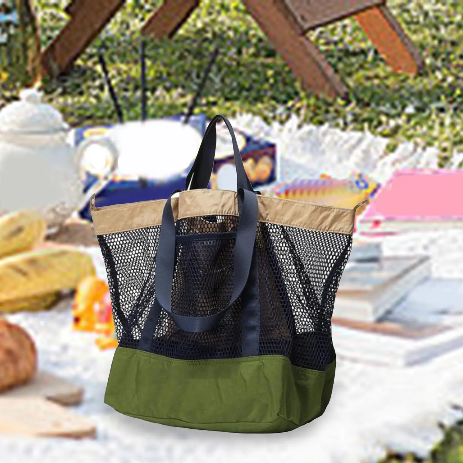Lightweight Nylon Mesh Beach Tote Bag for Women Casual Handbag Portable Travel Storage Sandproof Swimming