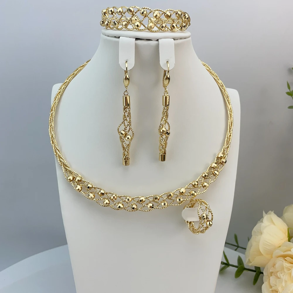 EMMA موضة دبي مطلية بالذهب الخرز القلائد أقراط خواتم مجموعات المجوهرات الجميلة للنساء هدايا مجوهرات حفلات الزفاف FHK23145