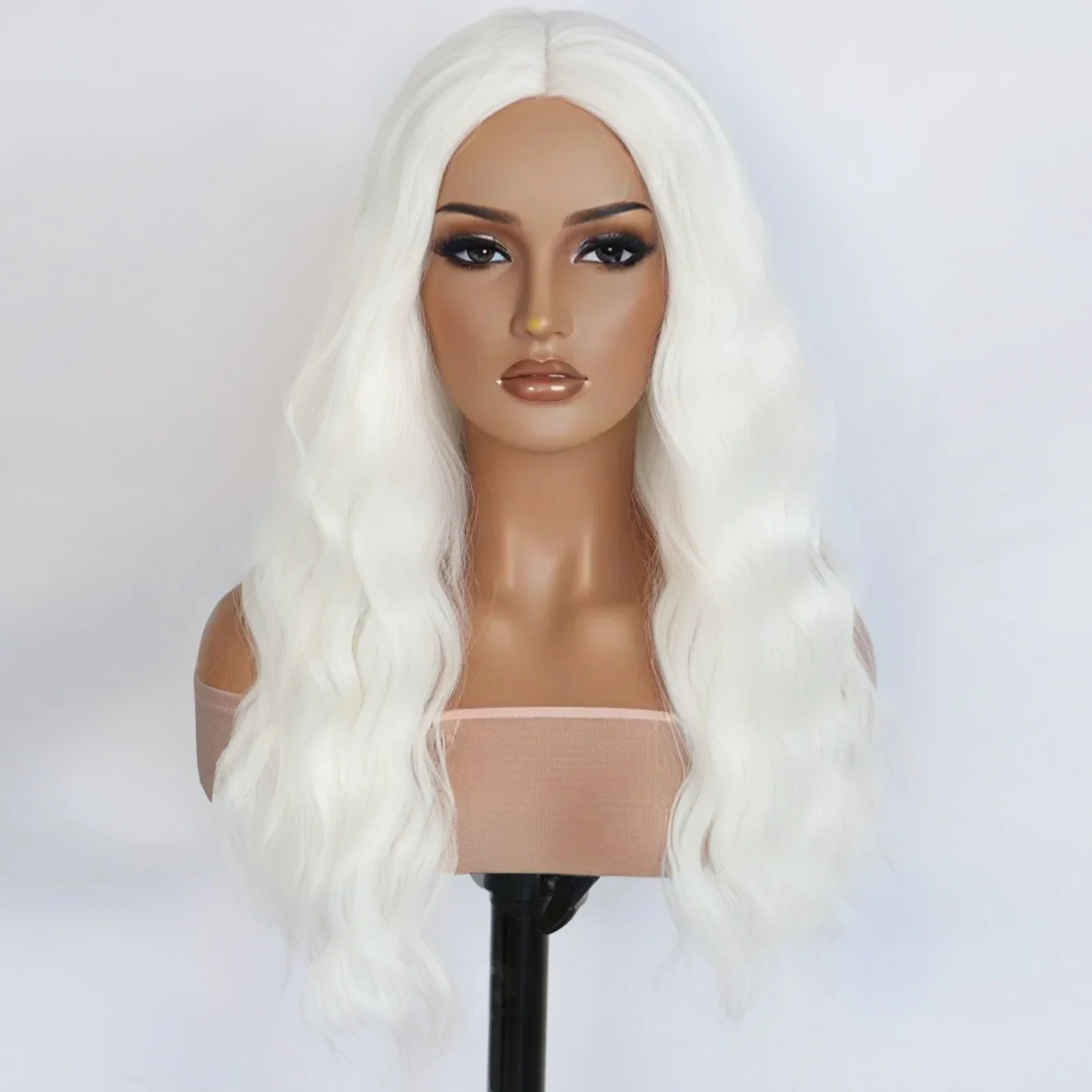 Peluca de pelo largo y rizado blanco para mujer con pelo rizado natural de 24 pulgadas y fibra sintética resistente al calor, adecuada para el uso diario