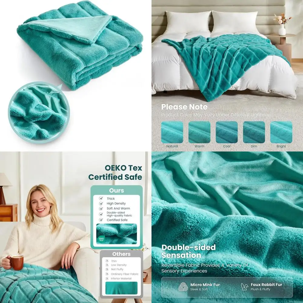 

Queen Size Plush Rabbit Fur-Like Throw Blanket, Dual-Sided Micro Mink, Cozy Fluffy Sofa Bed Cover, Washable 90x90