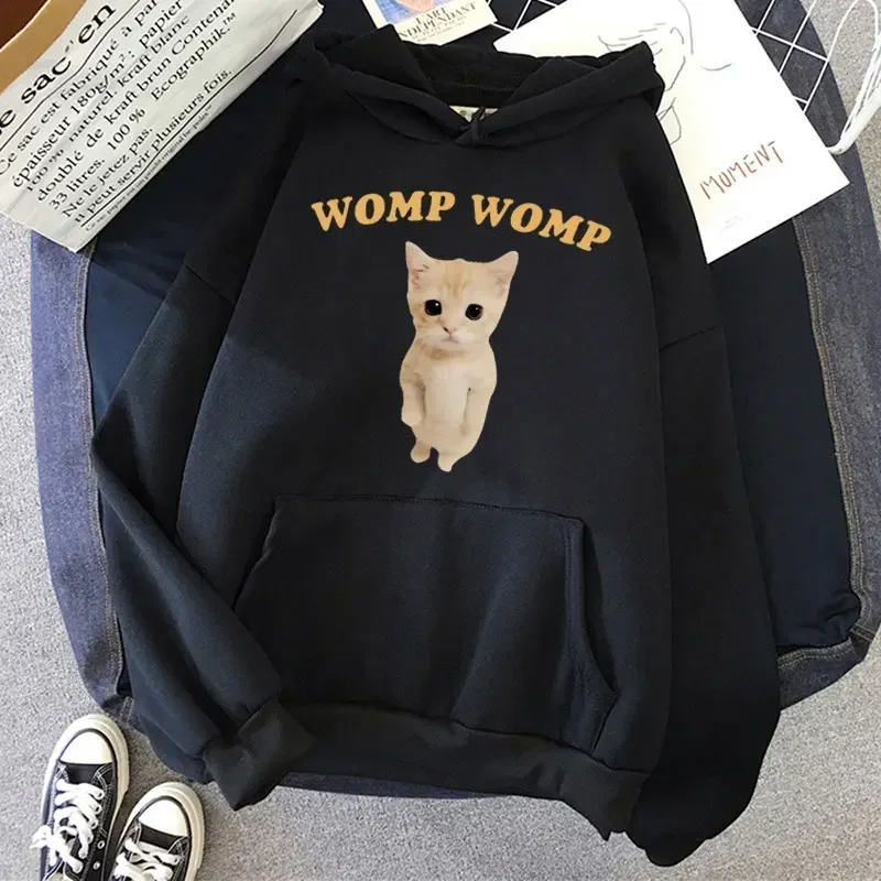 Funny Cat Womp Womp Meme Print Hoodie Men Women Fashion Kawaii Hooded Sweatshirts Oversized Fleece Casual Pullovers Streetwear