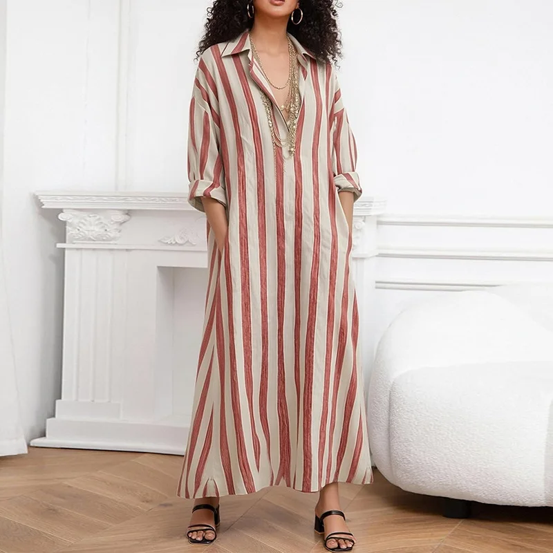 Striped V Neck Dress Summer Loose Casual Dresses Women Jumpsuit Playsuit