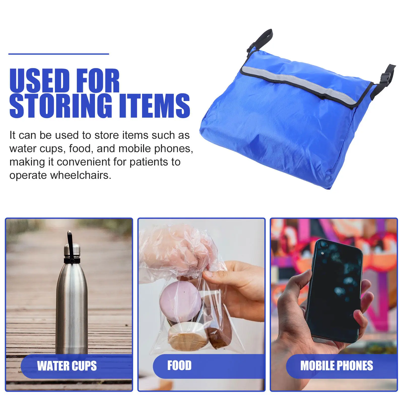 Multi Use Wheelchair Storage Pouch Universal Hanging Side Bag for Wheelchair Armrest Walker Stroller Outdoor Mobility Equipment
