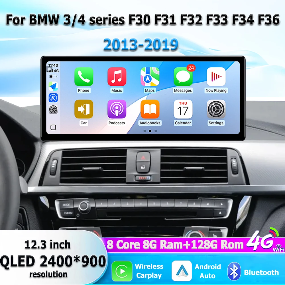 Android 16 Auto Carplay para BMW Serie 3/4 F30 F31 F32 F33 F34 F36 2013-2019, Sistema Multimedia para Auto, Radio Estéreo, WIFI, DSP, GPS, Navegación