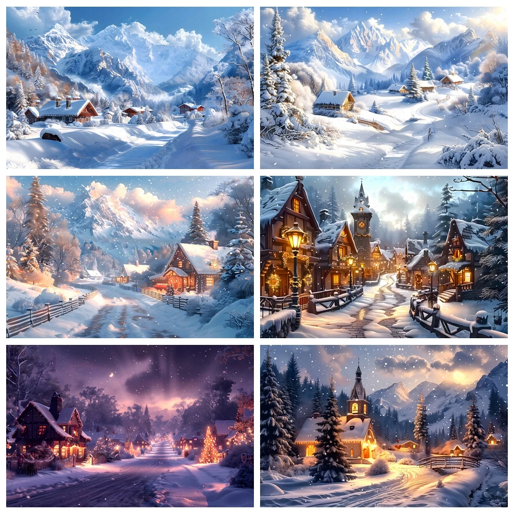 Christmas Snow View Town Winter Village Kids Baby Gifts Family Party Backdrop Custom Kid Room Photo Poster Decor Wall Background