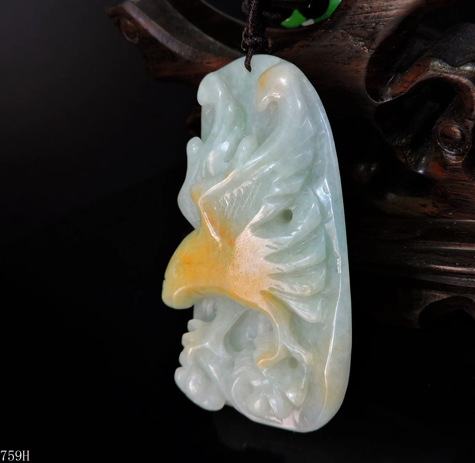 

Jade Jewelry Certified Natural Grade A Jadeite Pendant Hand-Carved eagle Jade Necklace 759H