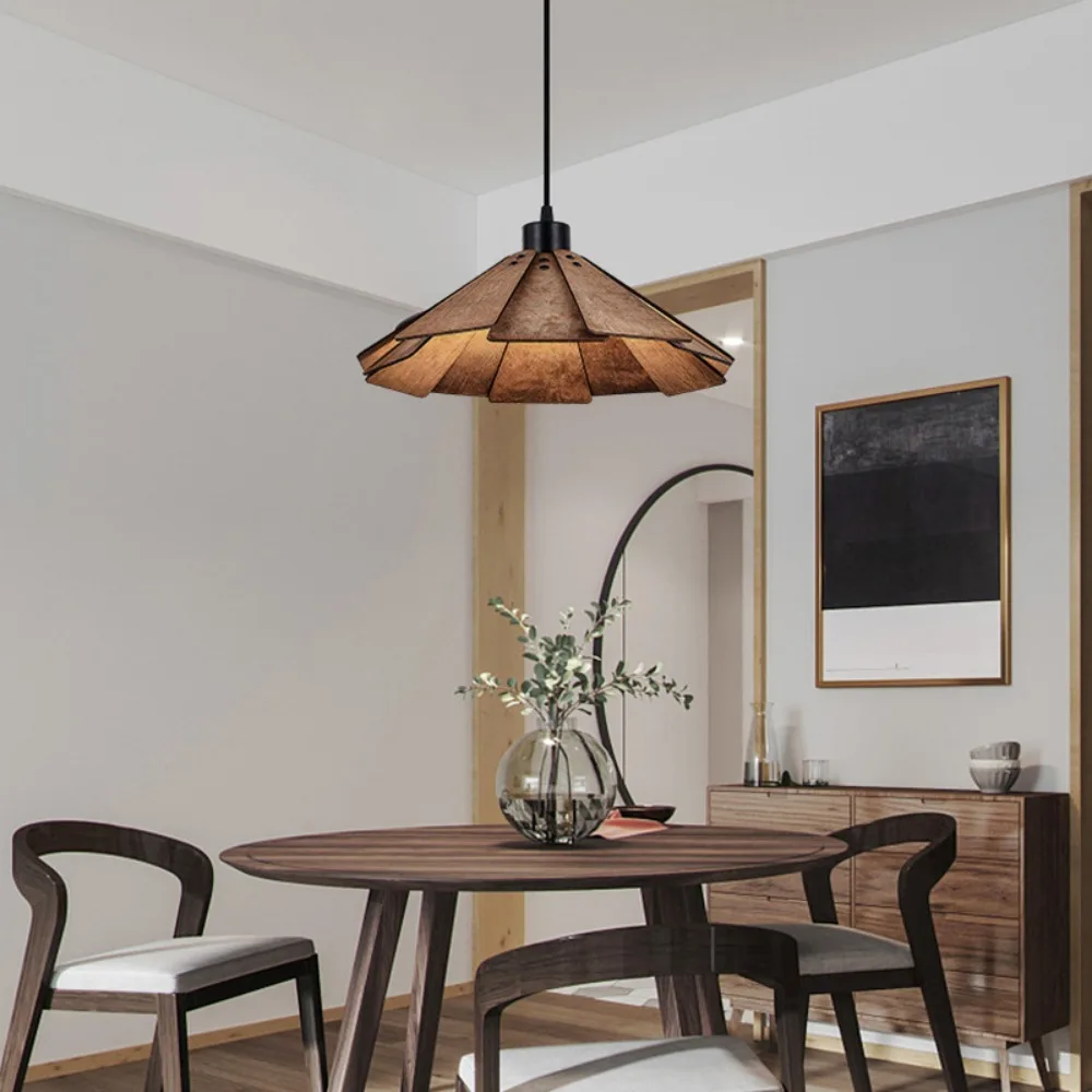

JOYINLED Wabi-Sabi Style Wooden Chandelier 35/40CM Ceiling Hanging Light for Bedroom Dining Room Walnut Wood Color Pendant Lamp
