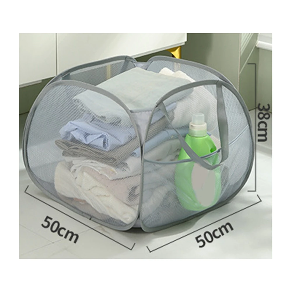 Abwr-cesto de lavanderia dobrável de malha com alças fortes, cesto de roupas de abertura com bolsos laterais, cestas de armazenamento durab