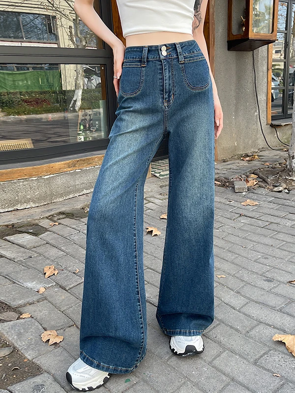 

Американские широкие джинсы в стиле ретро, женские свободные брюки с высокой талией, лето 2025, новые прямые утягивающие брюки длиной до пола