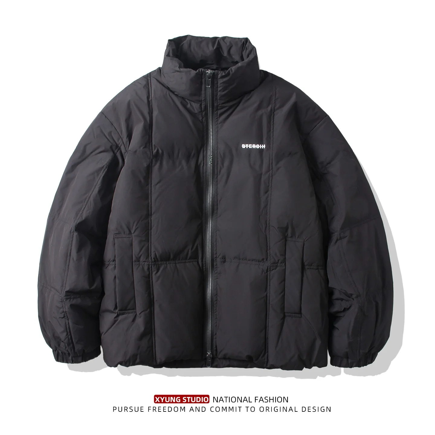 

Men's Winter Thiened White Du down Jaet Loose Fit Stand Collar Quilted Cold Resistance Outerwear Bla Coat for Cam...