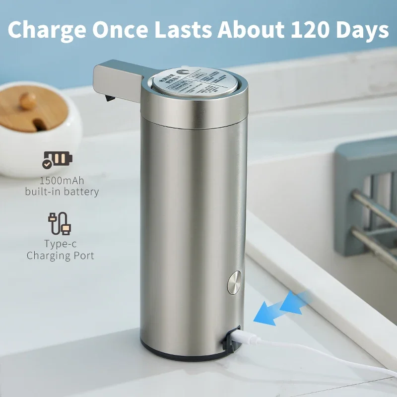 270ml Kitchen Soap Machine Automatic Sensor Out of Hand Sanitizer Smart Electric Body Wash Soap Dispenser 304 Stainless Steel view 4