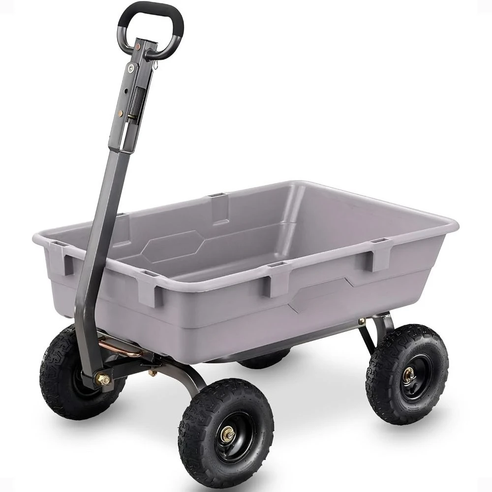 

Sturdy Poly Dump Cart, 5 Cu. Ft., 800 lbs Capacity, Grey - Towing Utility Wagon for Yard & Garden with Easy Dump & Air Tires