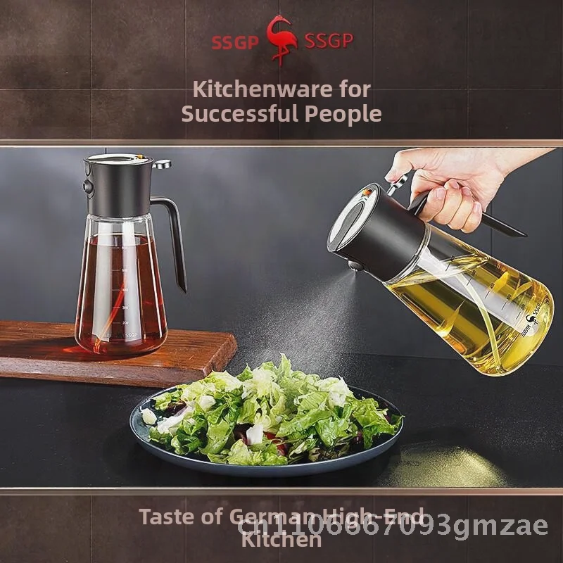 

German Three Four Steel Sprayer Glass Oil Bottle for Kitchen Air Fryer - 700ml Large Capacity Atomized Mist Edible Oil Pot