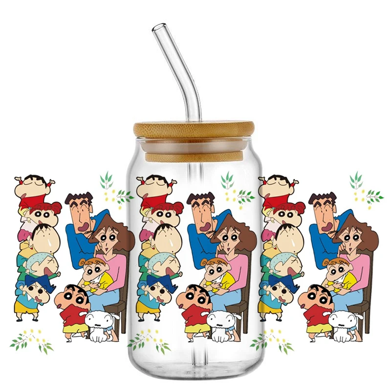 Miniso Japanese Cartoon Boy UV DTF Cup Wrap for 16oz Libbey DIY Crayon Shin-chan Decal Washable Mug Transfer Sticker