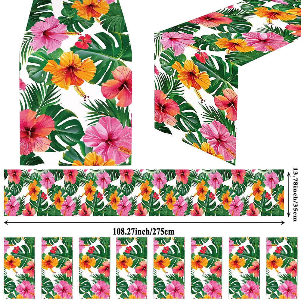 1-3Packs Hawaiian Hibiscus Table Runners Tropical Luau Disposable Table Runner for Aloha Summer Beach Birthday Party Decorations