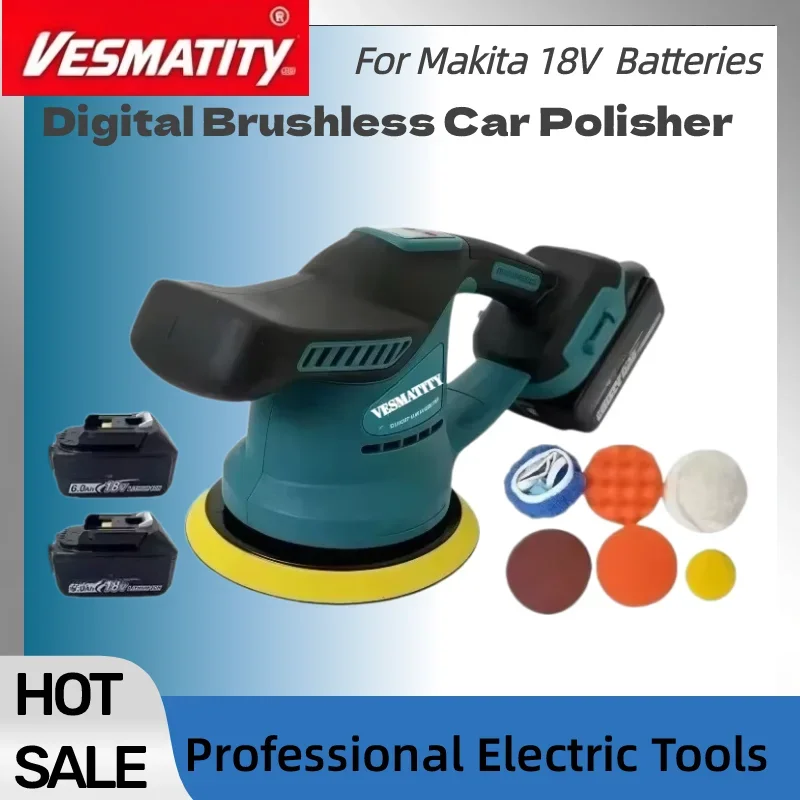 Cordless Car Polisher with Brushless Motor Adjustable for Detailing and Waxing Sanding Sealing Glaze Tool For 18V-20V Battery