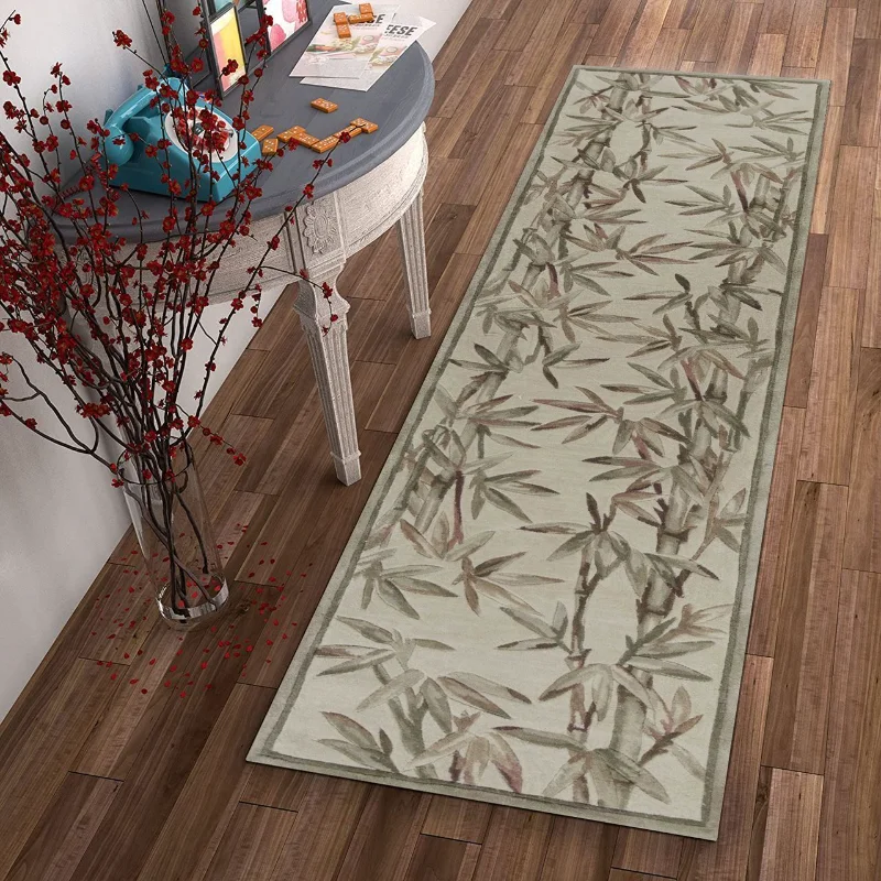 

Durable Carpets for Living Room 2'x10' Ivory Bamboo Leaves Wool Indoor Runner Rug Home Decor Rugs for Bedroom