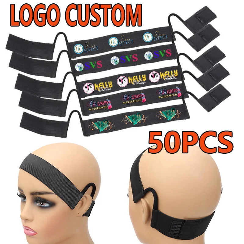 Wig Bands To Melt Lace 50Pcs Logo Customize Wig Headband With Ear Cut Outs 3/3.5/4Cm Elastic Band With Ear Hanger For Wigs