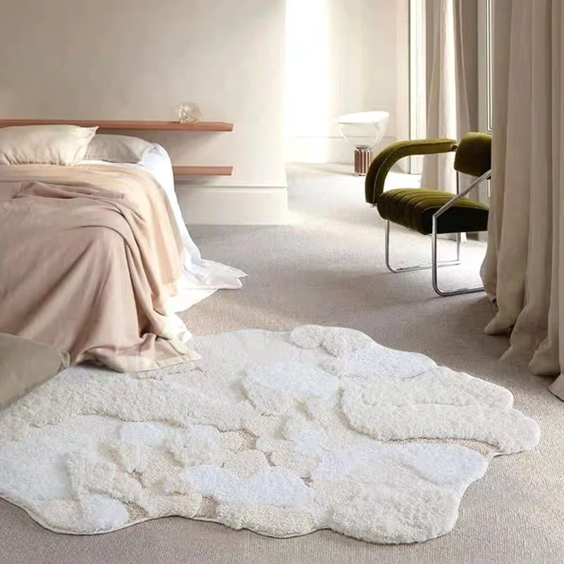 Irregular Soft Fluffy Area Carpet Living Room Rug High-end Cream Style Bedside Mat Bedroom Rug Sofa Coffee Table Mat 80x130cm