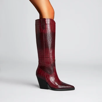 Kaky's New Pointed Thick Heeled Oversized Women's Boots, High Boots, Long Boots, Western…