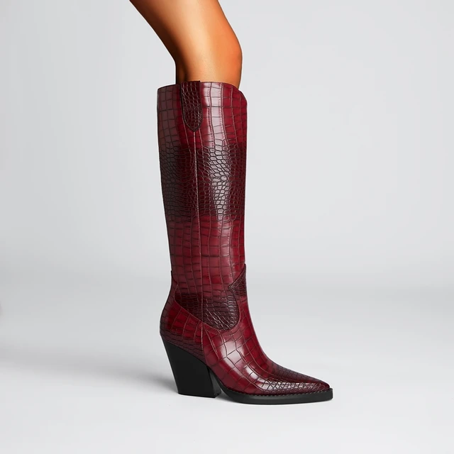 Botas de tacón grueso puntiagudas extragrandes para mujer Kaky, botas altas, botas largas, botas vaqueras