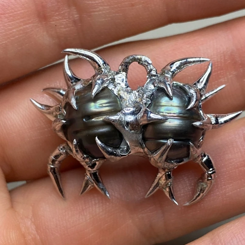 2Pcs Freshwater Pearls Pearl Pendant Handmade Brutalist Y2k Soldered Spiky Free Form Bubble Claw Thorns Organic Claws Jewelry