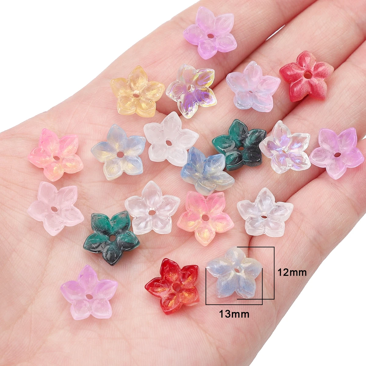 30pcs Colorful Gradient Flower Shape Glass Beads Pendant Loose Bead For DIY Jewelry Making Necklace Bracelet Charm Accessories view 4