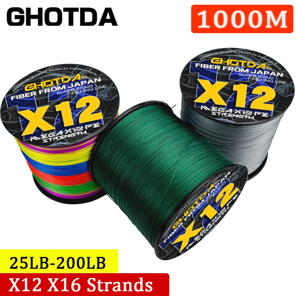 

12/16 Strands PE Fishing Line 1000M Braided Multifilament Wire Smooth Strong for Carp Fishing 25 30 50 65 90 125 140 160 200LB