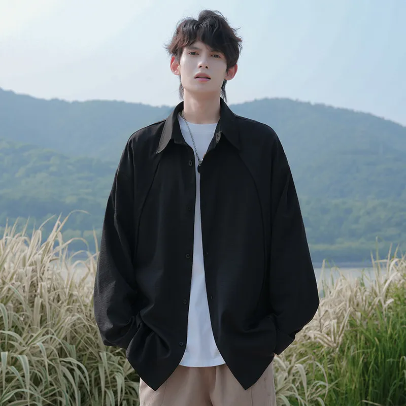 2026 Autumn New Men's Hong Kong Style Trendy Patchwork Shirt Plus Size Loose Jacket