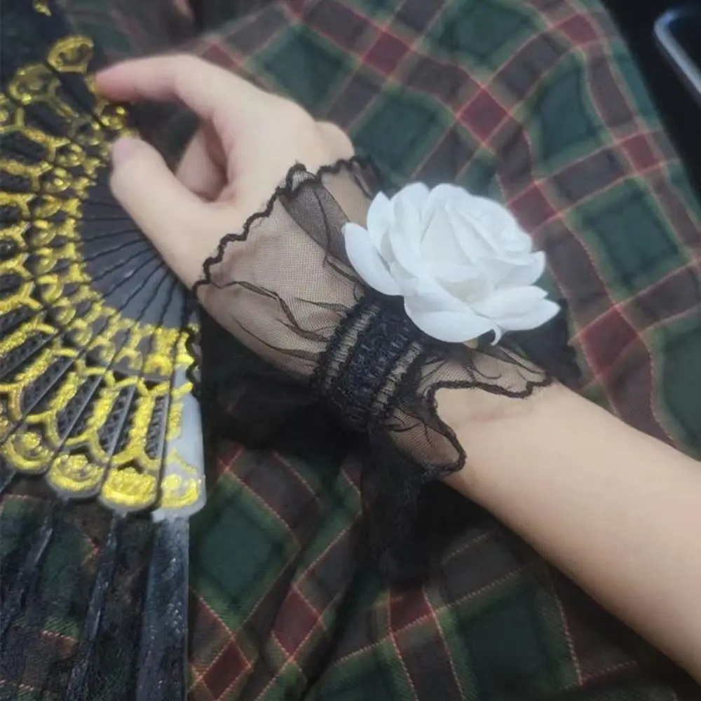 1PC Hand Sleeve Arm Sleeve Elastic Ruffled Floral Layered Lace Arm Cuffs Oversleeves Lolita Maid Cosplay Arm Cover